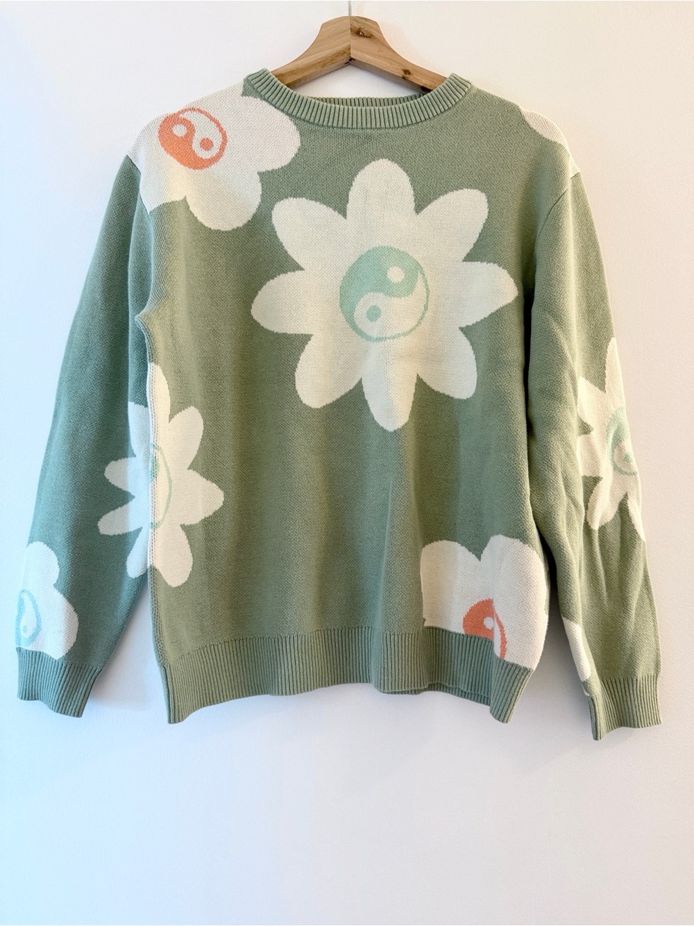 PacSun Sage Green Floral Preppy Pullover Sweater Size Small